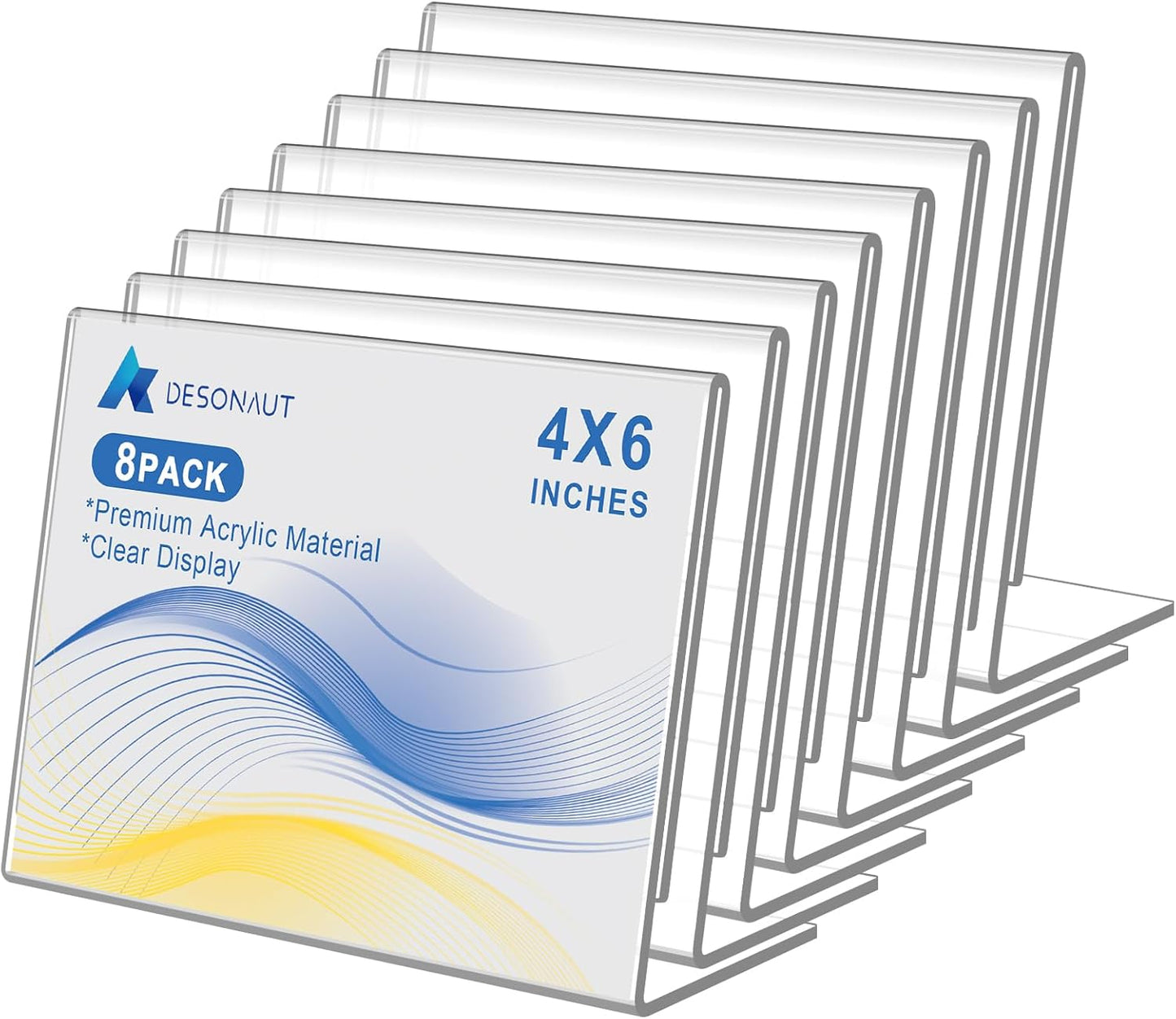 8 Pack Acrylic Slanted Back Sign Holder 4 x 6Inches，Clear Plastic Sign Holder Paper Photo Display，Menu Table Top Stand，Clear Acrylic Picture Frame，Flyer Holder（Horizontal）