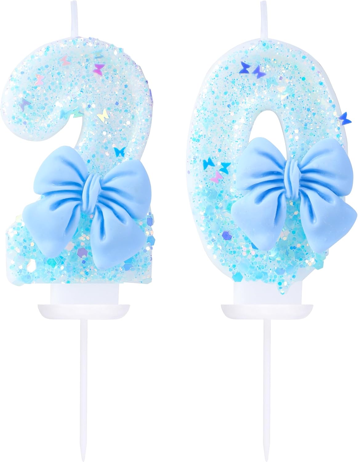 20 Birthday Candles Blue Bow Number 20 Cake Candles, 20th Cake Topper Decorations for Kids Pets Pastel Birthday Party Supplies (Number 20)