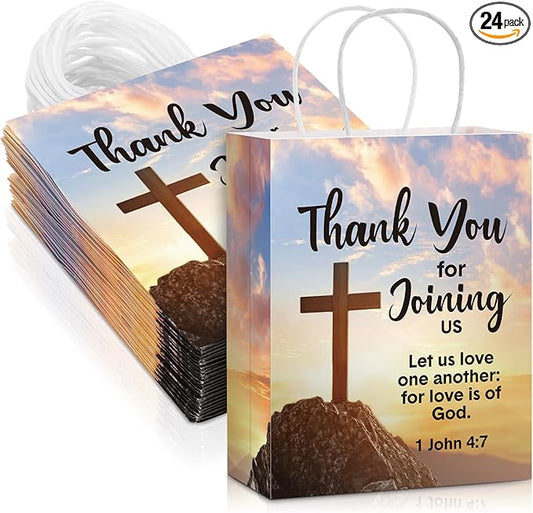 24 Pcs Welcome to Our Church Gift Bags Religious Brochure Paper Gift Bag with Handles Church Visitor Packets Christian Religious Party Favor for Vbs Birthday Baptism Party Supplies Decoration