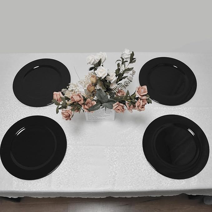 13inch Round Plastic Charger Plates,Set of 8,Charger Plates for Dinner,Wedding,Party,Event Decoration. (Metallic Black) …