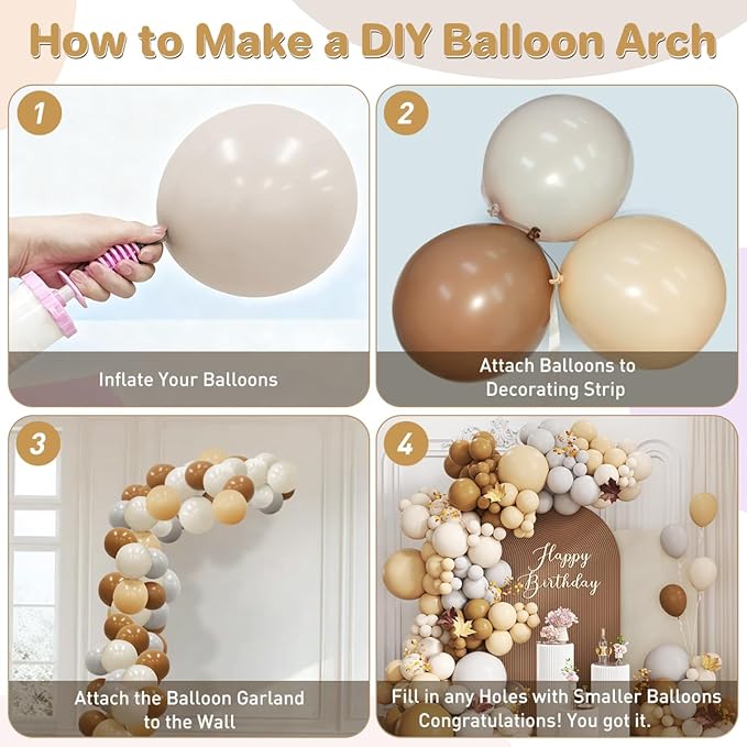 Boho Brown and White Balloon Garland Arch Kit, 167Pcs Cocoa Dusty Gray Nude Sand White Balloons for Graduation Birthday Baby Shower Wedding Neutral Gender Reveal Party Decor