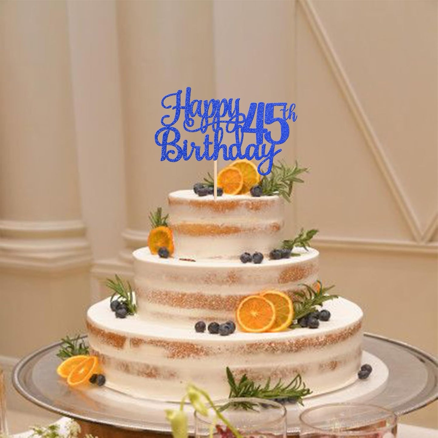 1 PCS Happy 45th Birthday Cake Topper Glitter Cheers to 45 Years Birthday Cake Pick Forty Five 45 Fabulous Cake Decoration for Happy 45th Birthday Theme Party Decorations Supplies Blue