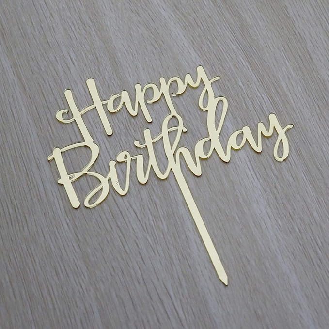 Happy Birthday Cake Topper, Birthday Party Decorations, Mirror Gold Acrylic