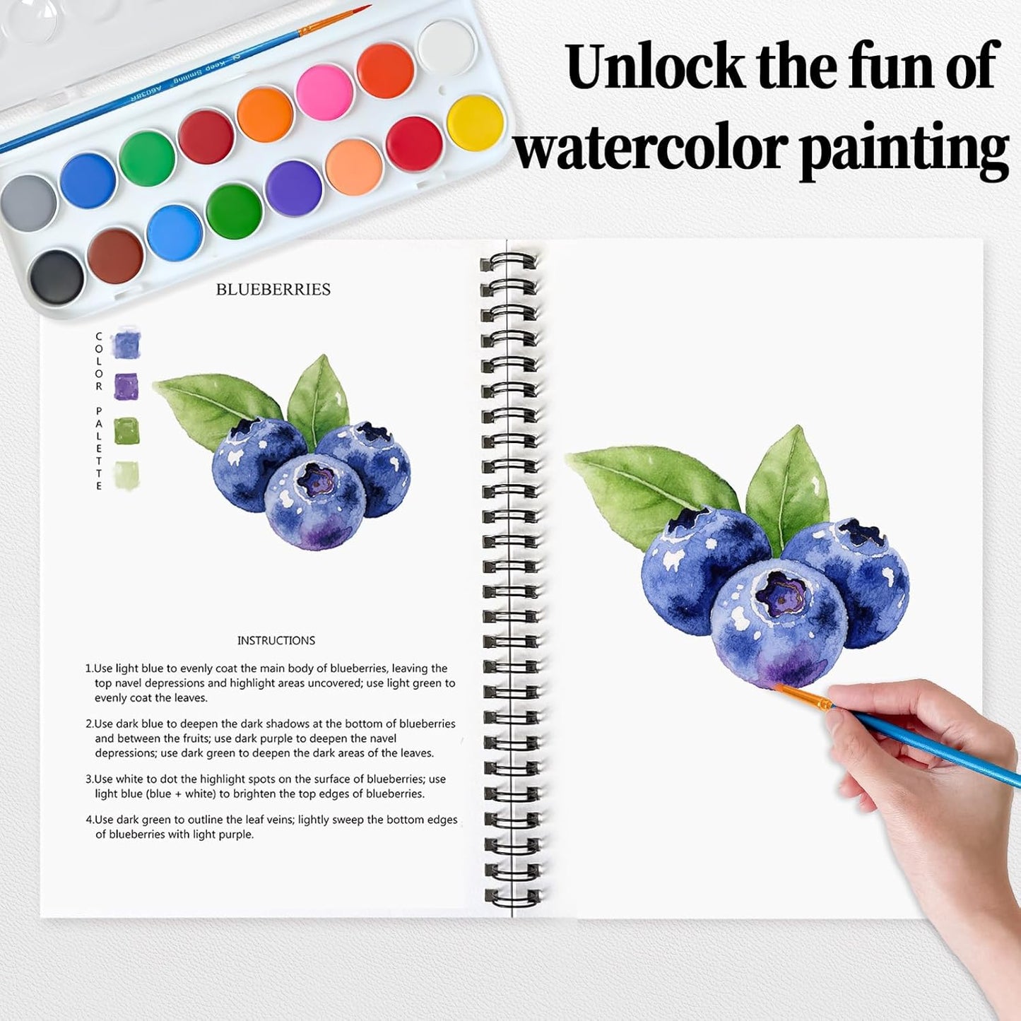 SLWBZ Watercolor Workbooks Coloring Book, Beginner Friendly Painting Kit, Easy Exquisite with Detailed Steps, Creative Exploration Watercolor Book with Paint Set for Adults Teens (Garden, with Paint)