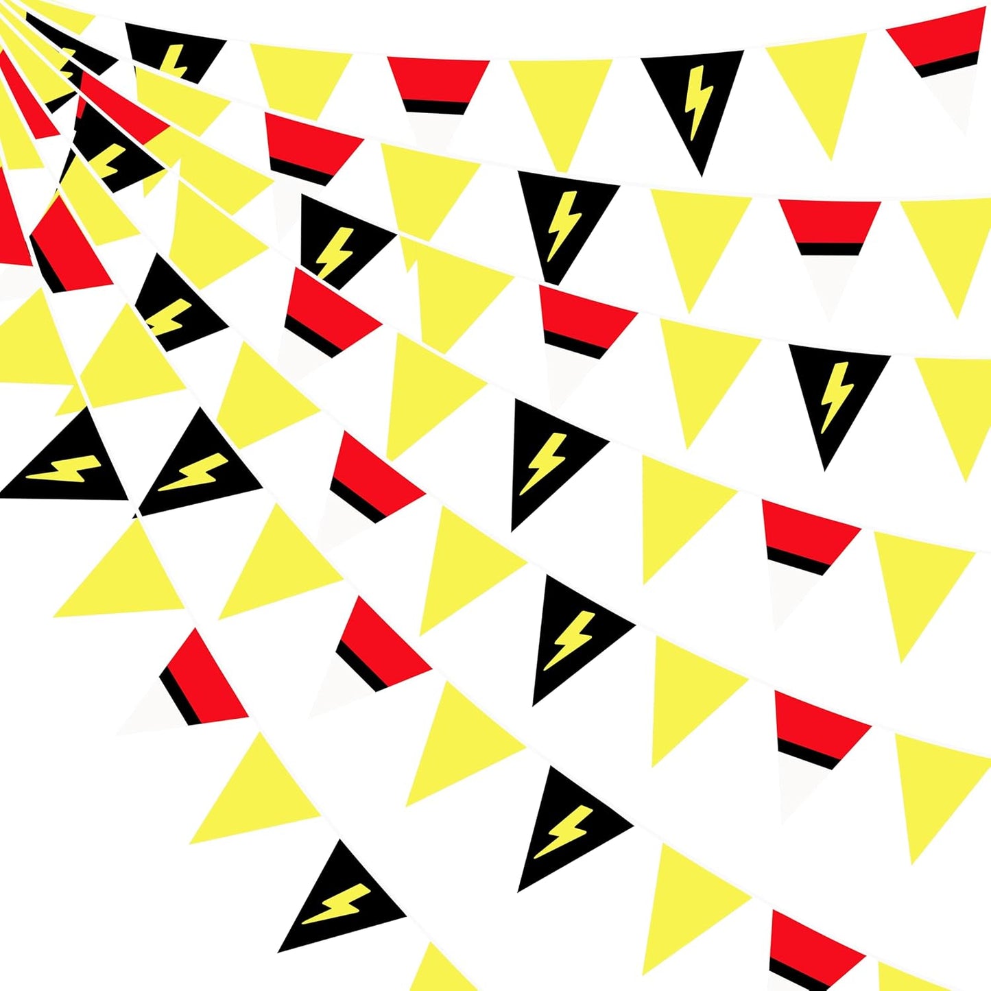 32Ft Cartoon Animation Party Decorations Red White Yellow Lightning Triangle Flag Fabric Banner Pennant Garland Streamer for Cartoon Birthday Animated Baby Shower Video Games Party Decor Supplies