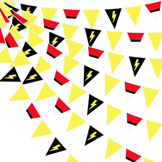 32Ft Cartoon Animation Party Decorations Red White Yellow Lightning Triangle Flag Fabric Banner Pennant Garland Streamer for Cartoon Birthday Animated Baby Shower Video Games Party Decor Supplies