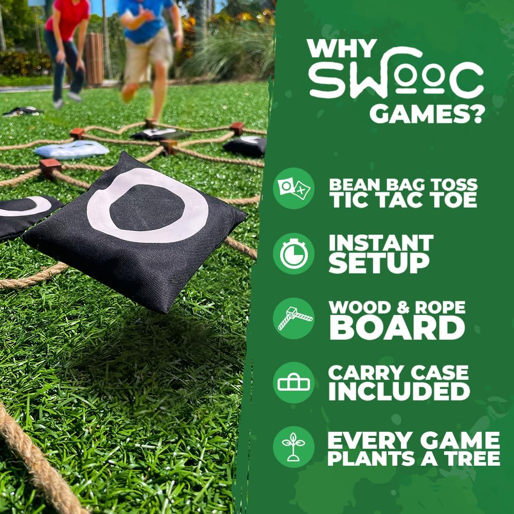 Swooc Games® - Giant Tic Tac Toe Game Outdoor (All Weather) | 3ft x 3ft | Instant Setup, No Assembly | Giant Outdoor Games for Adults and Family | Outside Toys | Large Lawn & Backyard Fun | Yard Game