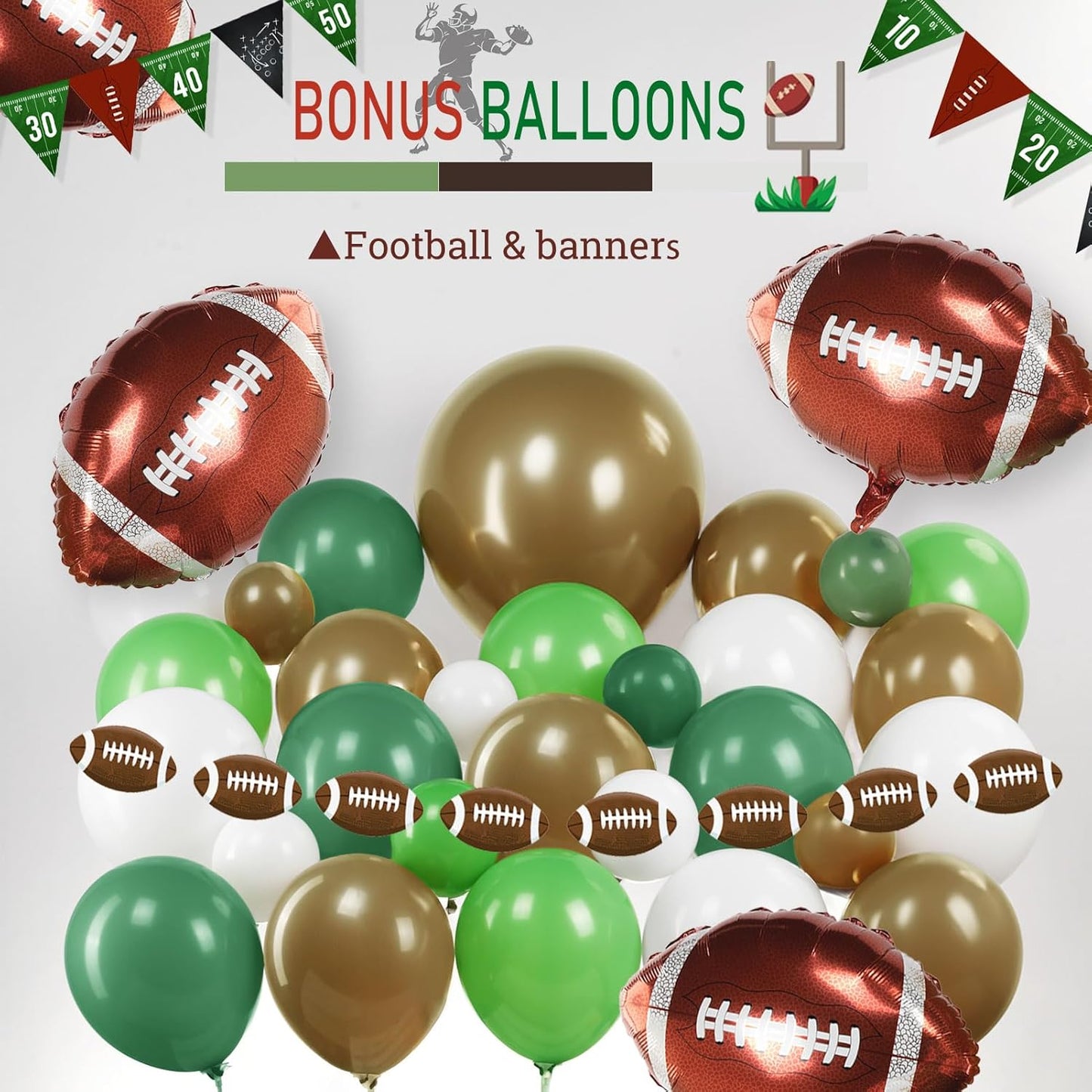 Football Brown Green White Balloon garland arch Kit 110 PCS with foil balloons and banner for Boy 2nd down football baby shower birthday party 2025 super sports Touch down theme decorations