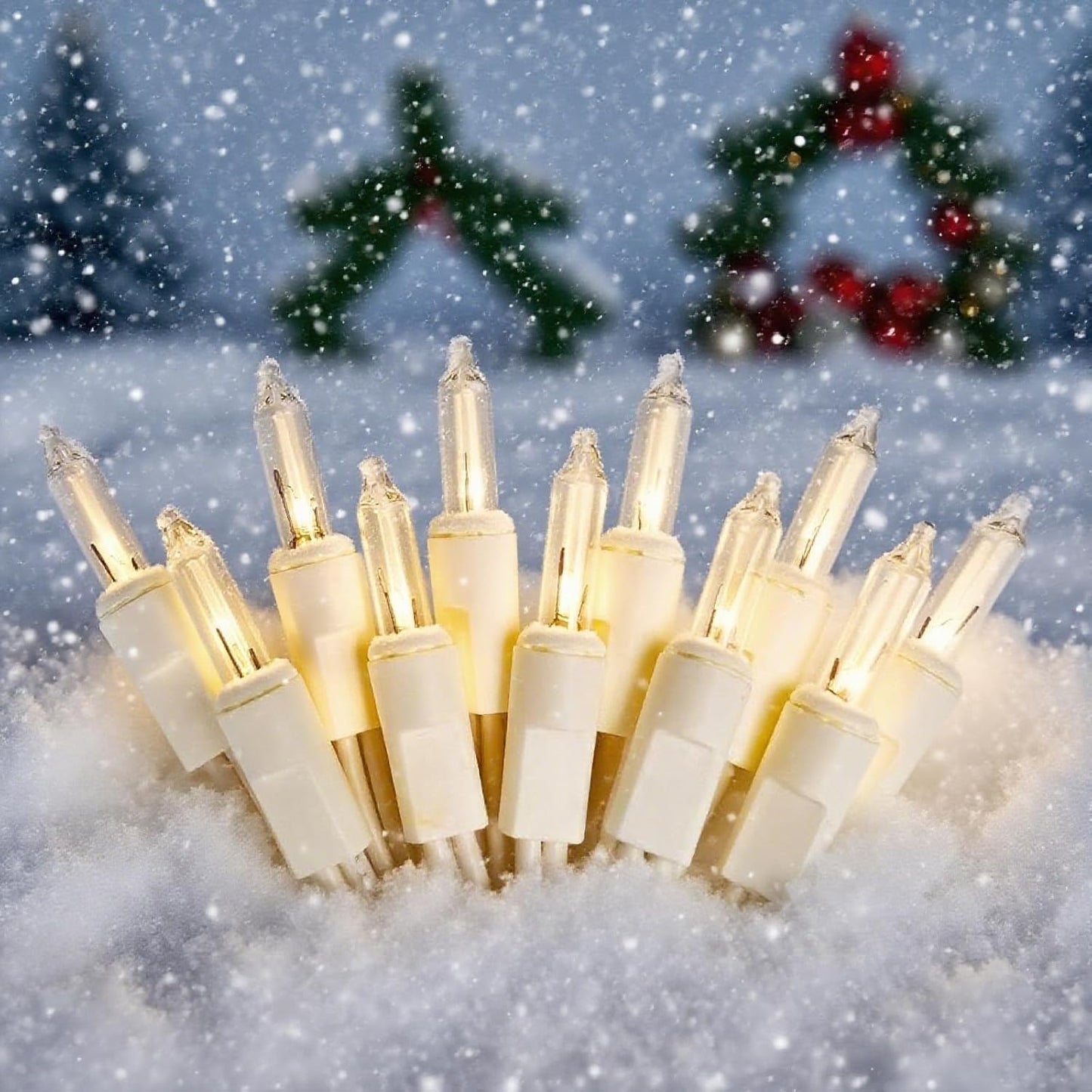 Christmas Lights 100 Counts, Indoor Outdoor,White Wire Connectable of Lighting String Warm White,Decorations for Holiday, Party,Festival,Christmas String Lights (White-Clear)