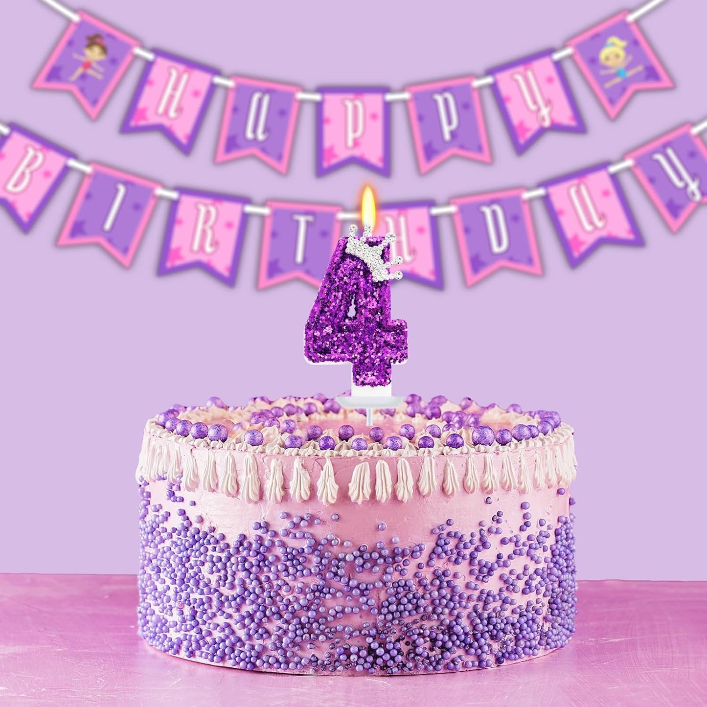 Birthday Candle for Cake, Crown Purple Number Candles, 2.76 inch Cake Topper Decoration for Birthday Party (Number 4)