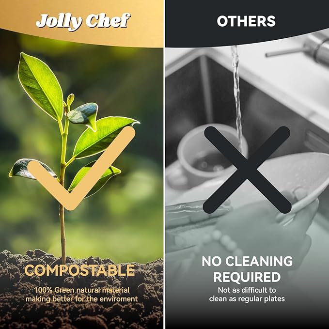 JOLLY CHEF Compostable Heavy Duty Plates 𝟭𝟬 𝗜𝗻𝗰𝗵 [𝟭𝟬𝟬 𝗣𝗮𝗰𝗸] Eco-Friendly Disposable Natural Paper Plate Bagasse Biodegradable Food Trays for Party Dinner Hot Cold Food Christmas (Brown)