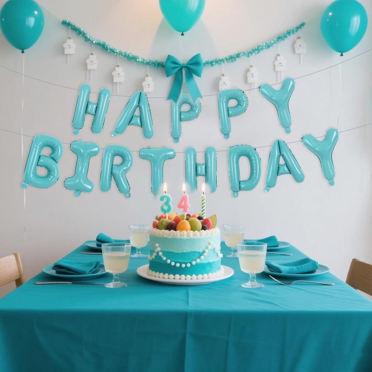 TONIFUL Teal Blue Happy Birthday Balloons 16 Inch Teal Blue Mylar Foil Letters Birthday Sign Banner Balloon for Girls Boys Kids & Adults Birthday Decorations and Party Supplies