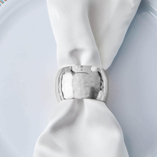 Efavormart Shiny Silver Plated Hammered Curved Napkin Rings - 4/pk