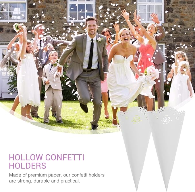 Tofficu 20Pcs Hollow Confetti Holders Paper Cones 5.51In Rose Petal Cones for Wedding Party Decorations Diy Craft Flower Petal Holders