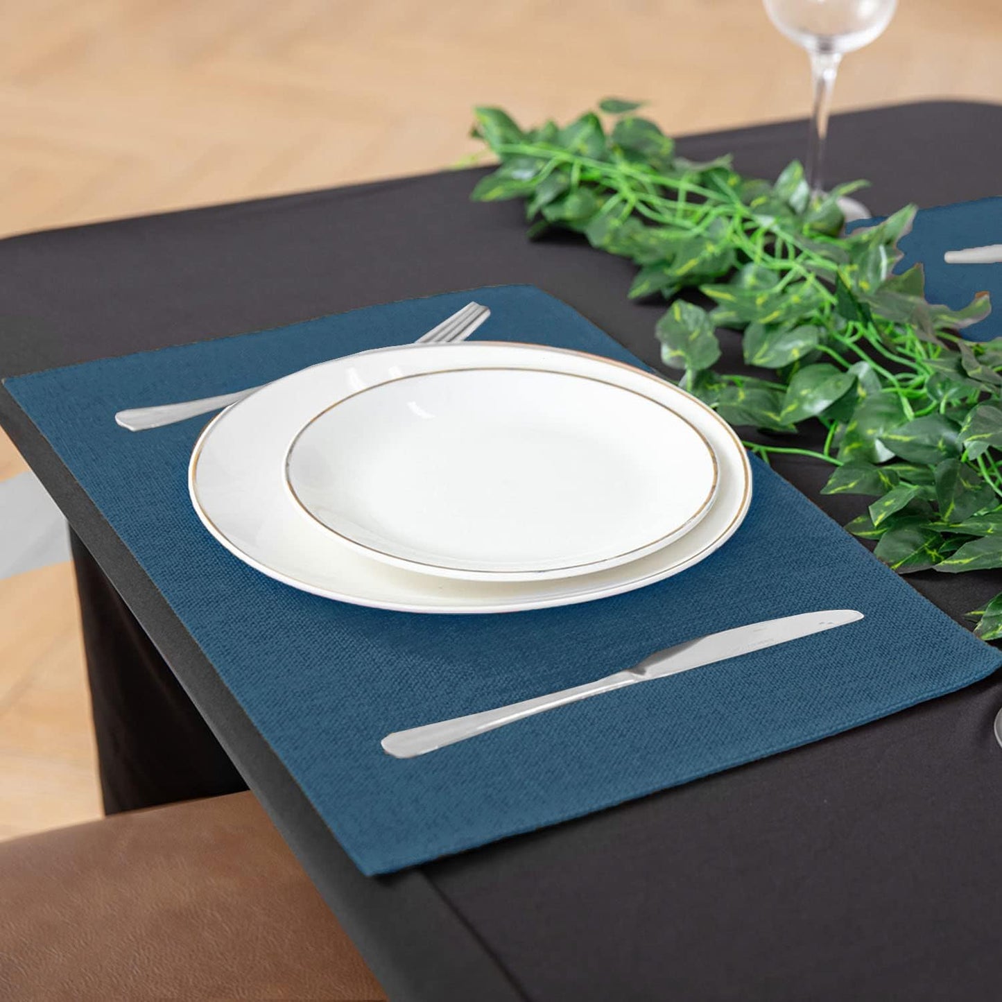 Cloth Navy Blue Placemats Set of 8, Linen Type Fabric Placemats Machine Washable Heat Resistant Placemats Polyester Place Mats for Halloween, Thanksgiving and Christmas Dining Table (Navy Blue)