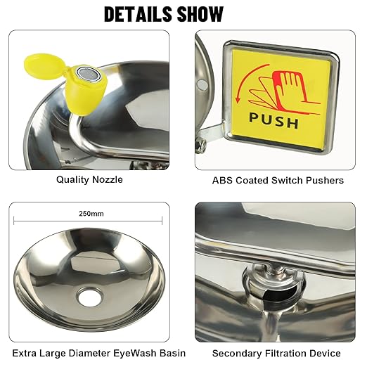 Eye Wash Station Emergency Wall-Mounted - Yeipower Portable First Aid Eyewash Station Kit Stainless Steel Eye Irrigation