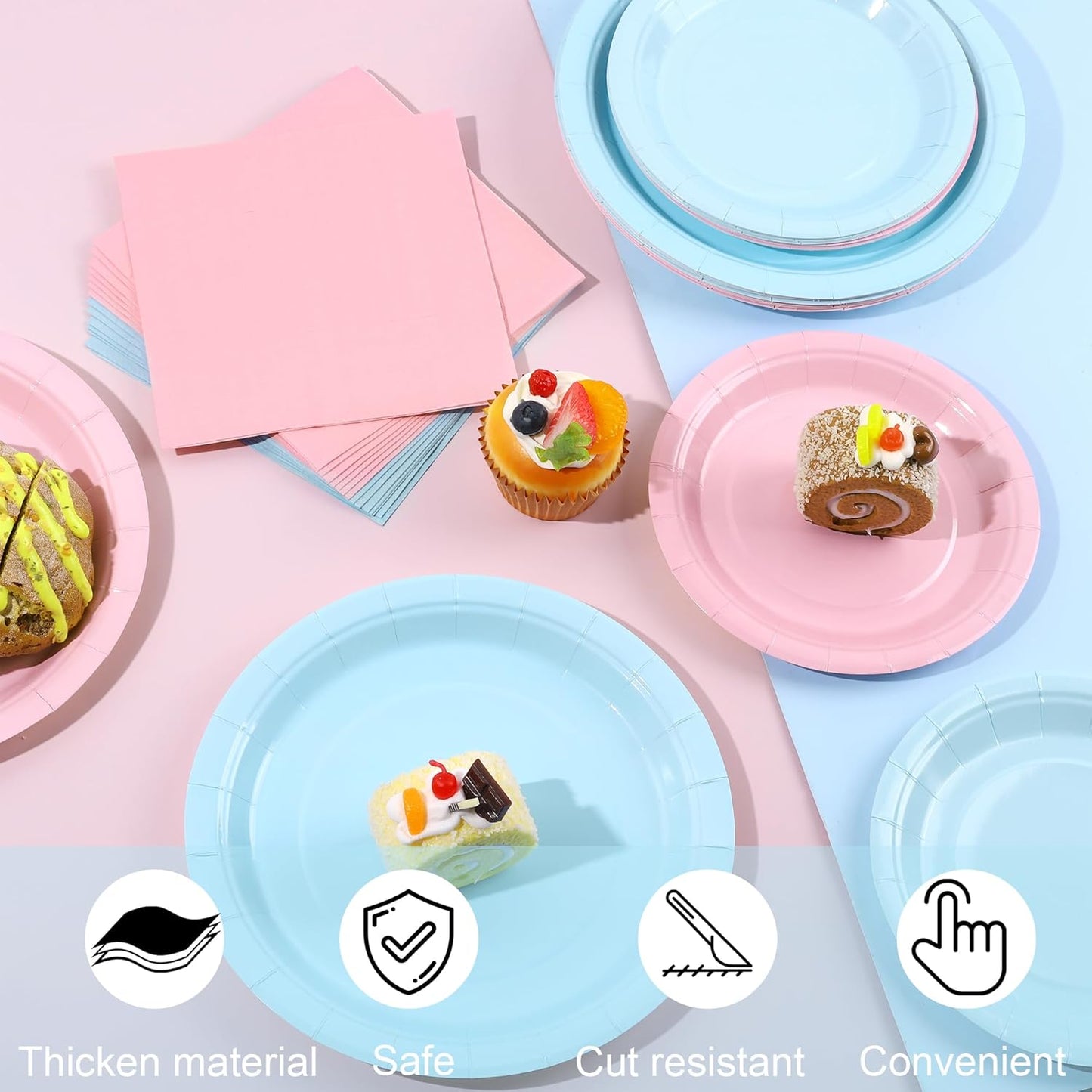Ruisita 48 Pieces Baby Gender Reveal Party Supplies Light Pink and Light Blue Tableware Including 7 Inch and 9 Inch Paper Dinner Plates 2 Ply Napkins for Wedding, Birthday, Baby Shower (Serves 16)