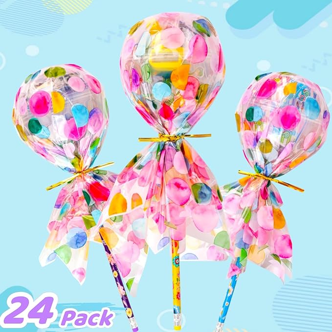 Giant Lollipop Birthday Goodie Bags, 24 Pack Lollipop Return Gifts for Birthday Party - Easter Stuffers Gifts for Kids Classroom Easter Students Gift