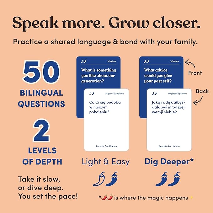 Parents Are Human, Relationship Cards, Get to Know Each Other Better, Parents, Adults, Families, & Teens Relationship Building, Light & Deep Questions, 70 Questions & Activity Cards, English + Polish