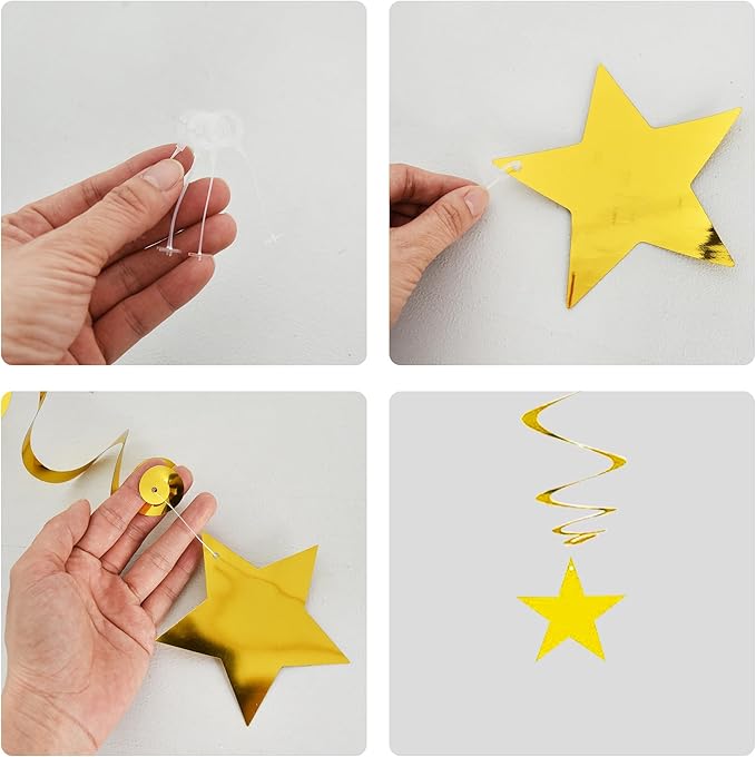 BEISHIDA Red Blue Gold Star Hanging Swirl Decorations, Birthday Hanging Party Supplies for Graduation Wedding Baby Shower Birthday Decorations,Pack of 15