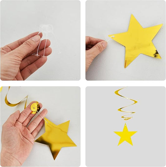 BEISHIDA Red Blue Gold Star Hanging Swirl Decorations, Birthday Hanging Party Supplies for Graduation Wedding Baby Shower Birthday Decorations,Pack of 15