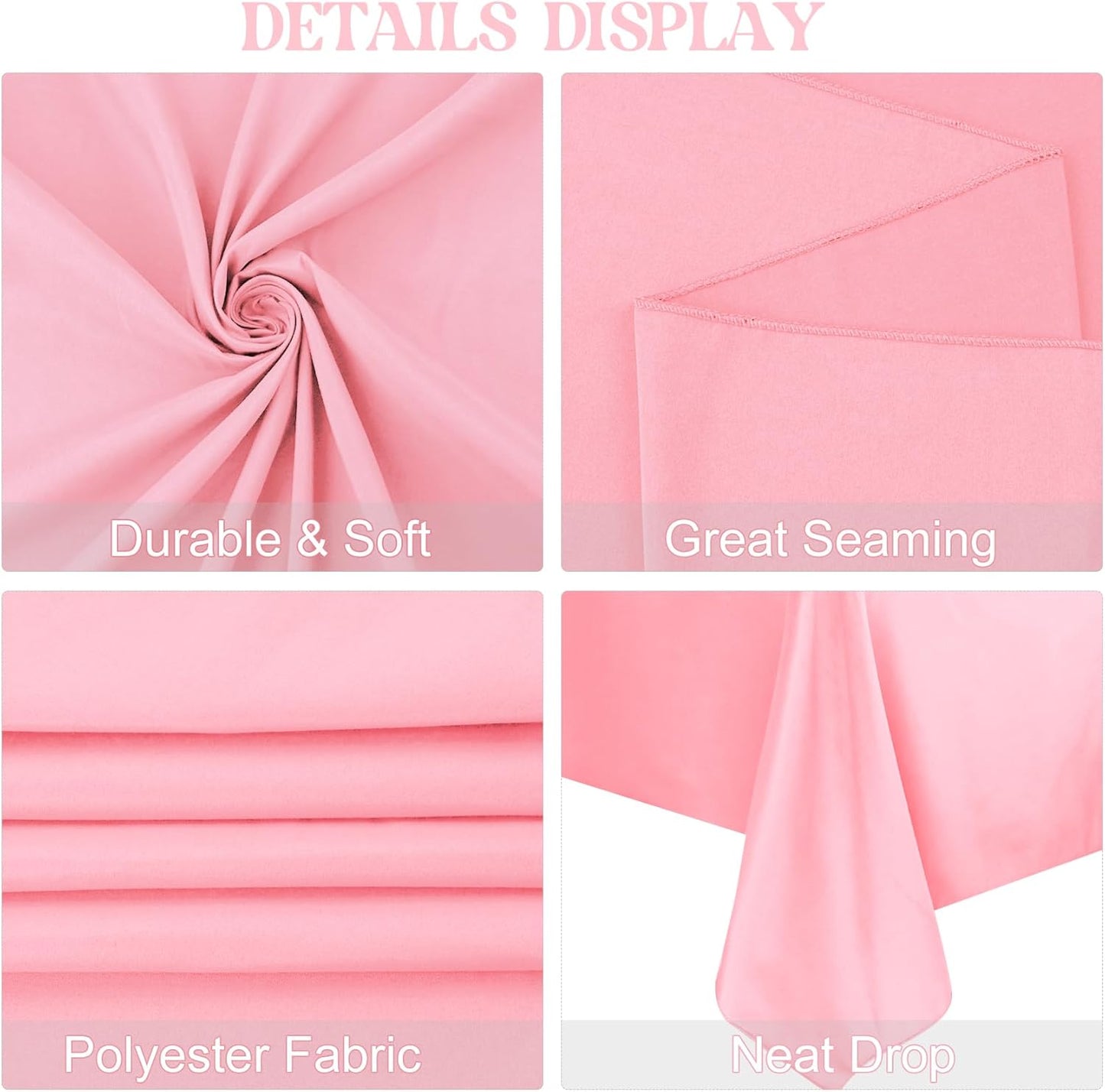 4 Pack Rectangle Tablecloth 90x156 Inch Washable Polyester Table Cover for Wedding Dining Table Buffet Parties Banquet Decoration（Pink）