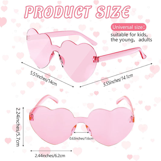 Morcheiong 12/24/36/48 Pack Heart Shaped Sunglasses Colorful Rimless Glasses Bachelorette Party Favor Eyewear for Women Girls