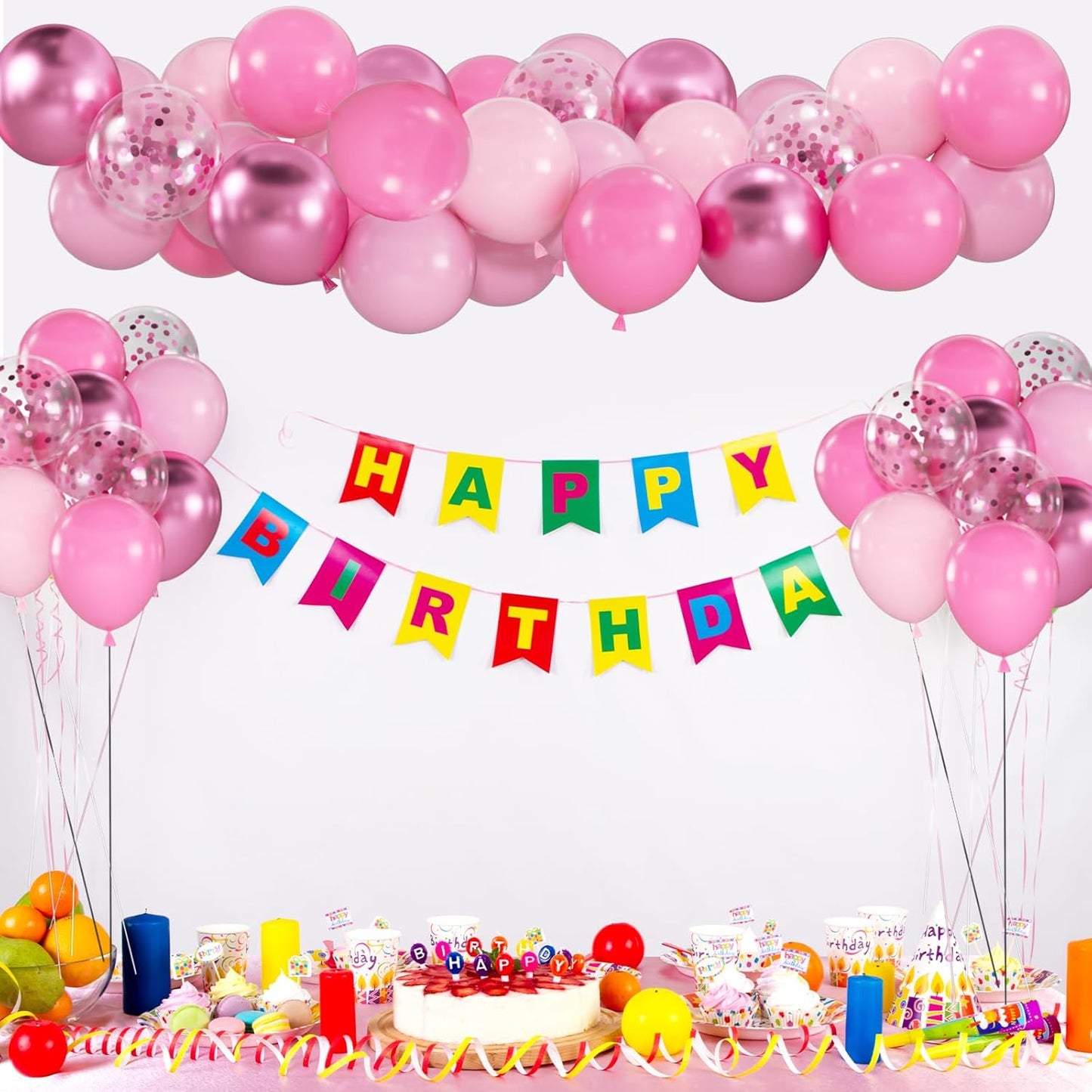 50pcs Pink Balloons Kit - 12 Inch Assorted Metallic Pastel Macaron Light Pink Balloons & Confetti Balloons for Birthday, Baby Shower, Anniversary, Wedding, Valentine’s Party Decorations