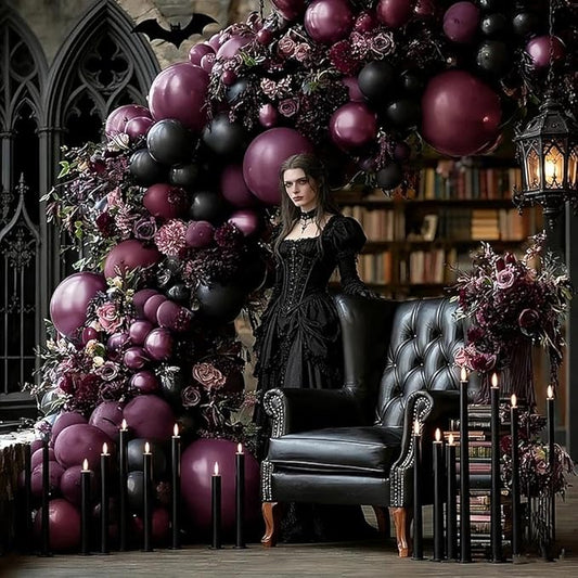 Dark Purple Black Balloons Garland Double Stuffed Black Burgundy Plum Balloon Arch Kit for Gothic Birthday Bridal Shower Mother's Day Graduation Party Decorations