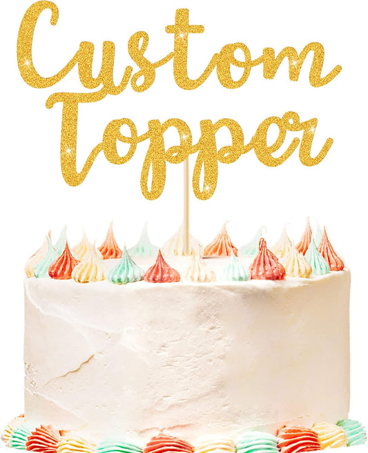 Personalized Cake Topper Birthday Cake Toppers 11 Colours Wedding Cake Topper with Any Text Age Glitter Double Sided Cake Decoration for Anniversary Baby Shower Graduation(Gold)