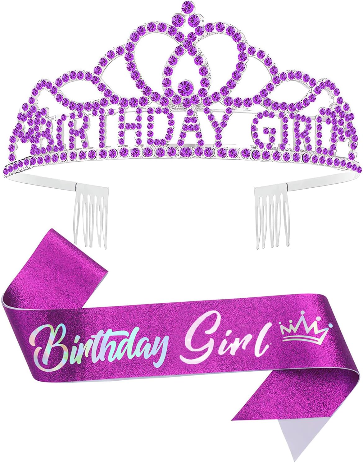 Birtthday Tiara Crown with Sash for Women Birthday Queen Party