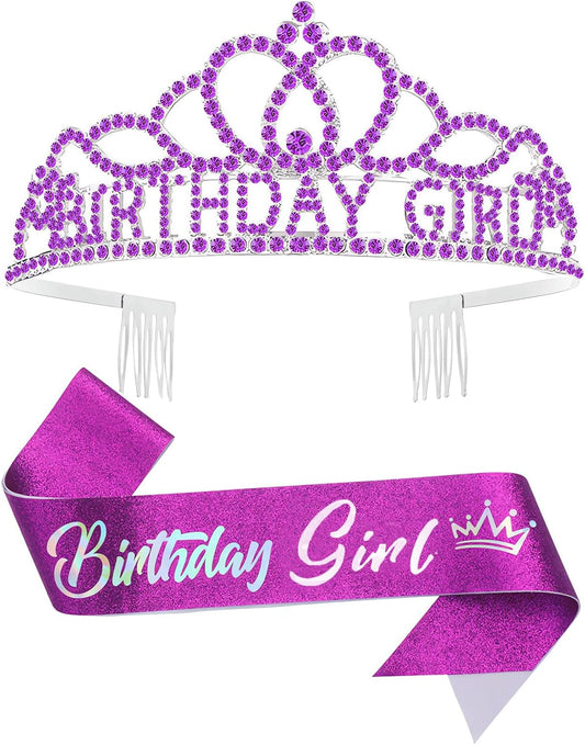 Birtthday Tiara Crown with Sash for Women Birthday Queen Party