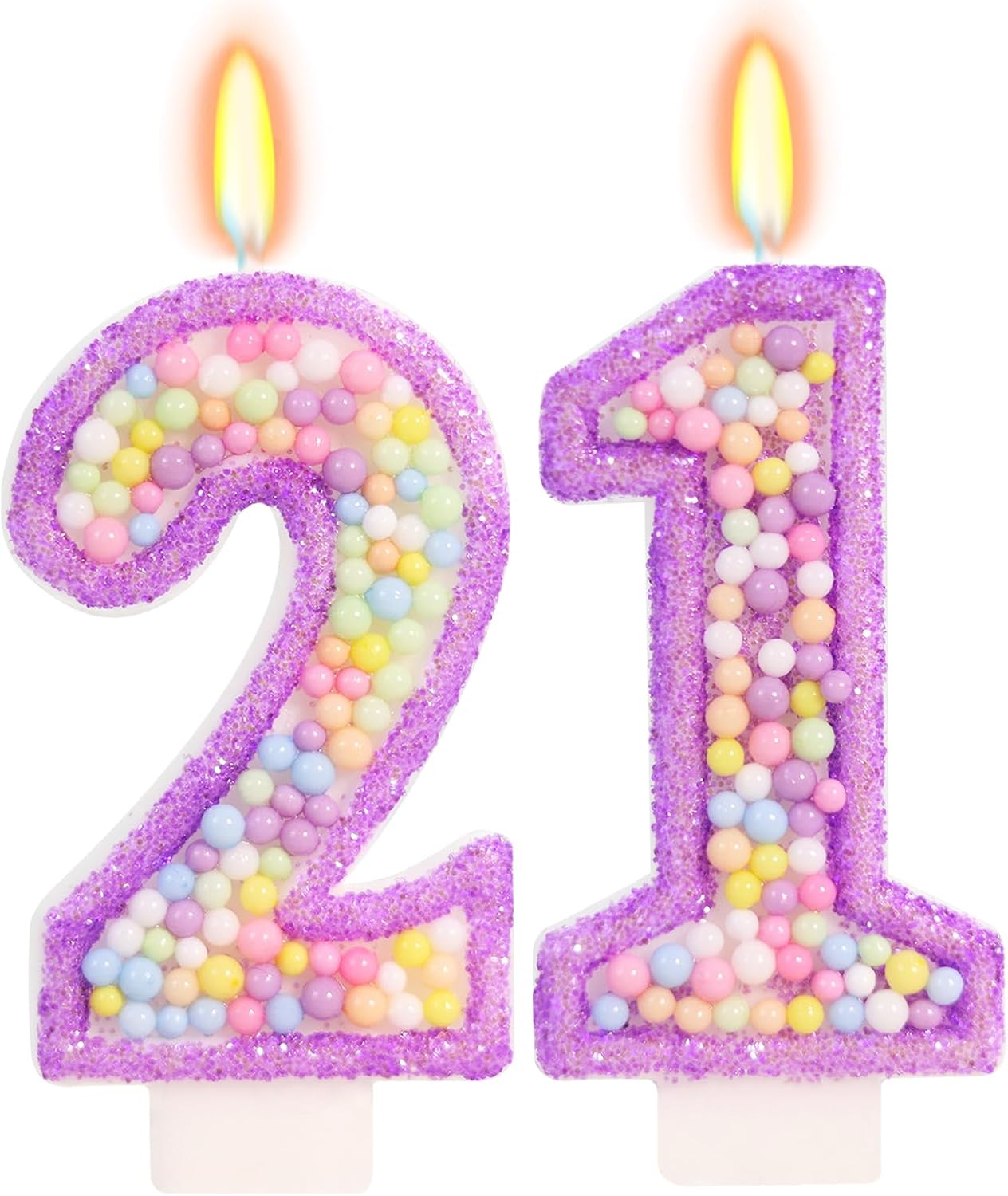 Purple Birthday Candles - Number 21 Candle, Colorful Macaron Candles, 21 Birthday Decorations for Girls, Purple Cake Decorations, Theme Party Supplies
