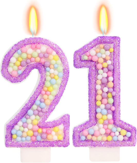 Purple Birthday Candles - Number 21 Candle, Colorful Macaron Candles, 21 Birthday Decorations for Girls, Purple Cake Decorations, Theme Party Supplies