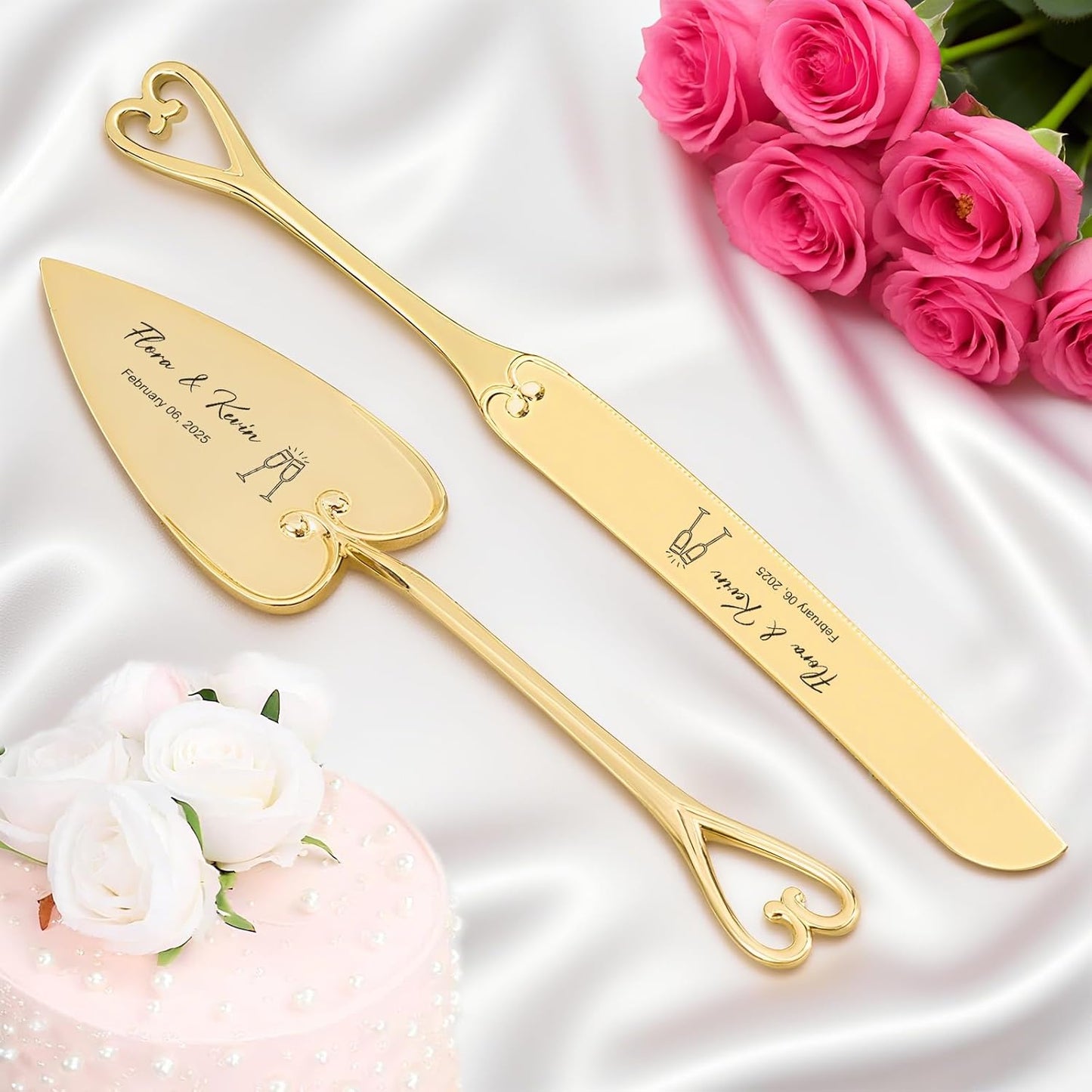 Custom Cake Cutting Set for Wedding Cake Knife and Server Set Personalized Gold Cake Cutter Gift for Anniversary Birthday Christmas