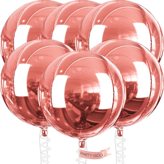 PartyWoo Rose Gold Foil Balloons 6pcs 32 Inch Large Round Foil Big Giant 4D Jumbo Inflatable Mirror Ball Mylar Balloons for Baby Shower Floral Birthday Wedding Bachelorette Party Decorations