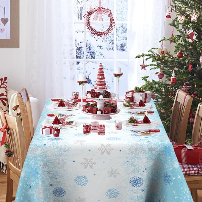 4 PCS Blue White Plastic Snowflake Tablecloth(54x108 Inch) Frozen Birthday Winter Wonderland Decorations Disposable Table Cover Tablecloths for Christmas Holiday New Year Party Favors Supplies Decor