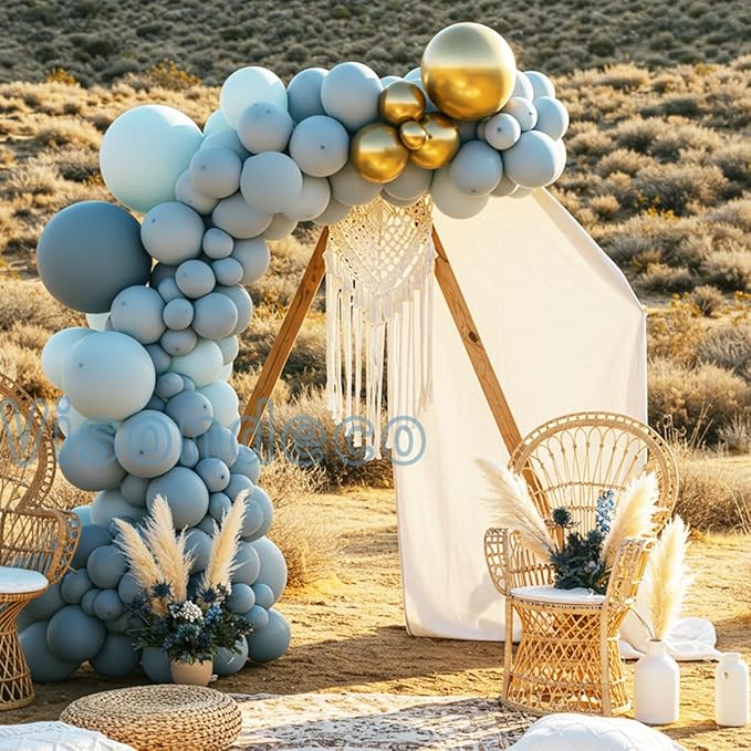 Dusty Blue Balloon Arch Kit - Double-Stuffed Balloon Garland with Multiple Blue Shades, Pastel Teal for Baby Shower, Wedding, Birthday, Graduation and Gender Reveal Party Decorations