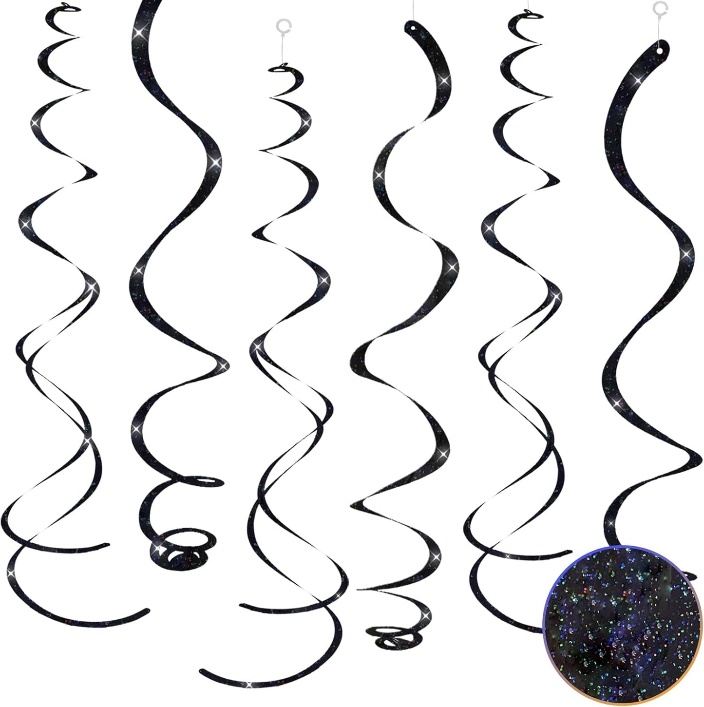 30 pcs Black Hanging Swirls Decorations Swirl Party Decorations Plastic Party Streamer for Ceiling, 26"