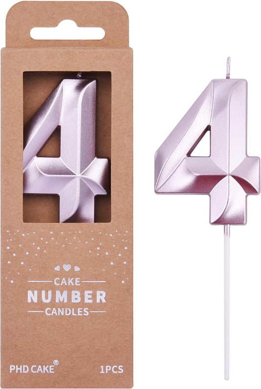 PHD CAKE 2.76 Inch Diamond Rose Gold 4 Number Birthday Candles, Rose Gold Number Candles, Cake Number Candles, Party Celebration