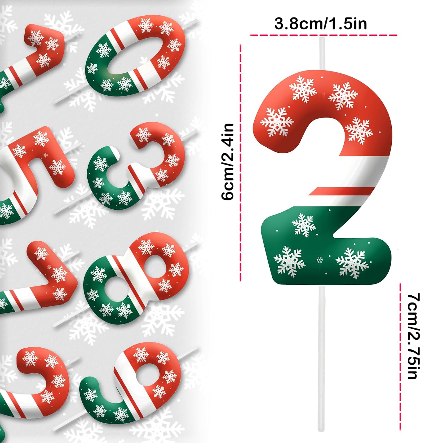 Christmas 2nd Birthday Number Candles, Number 2 Candle Cake Toppers for Christmas Themed Parties, 2nd Birthday Cake Candles for Boys and Girls, Kids Party Supplies