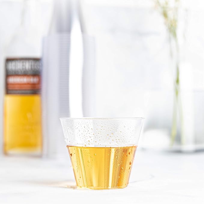 PLASTICPRO 9 oz Disposable Plastic Party Cups,Old fashioned Designed Tumblers, 100 Count, Crystal Clear