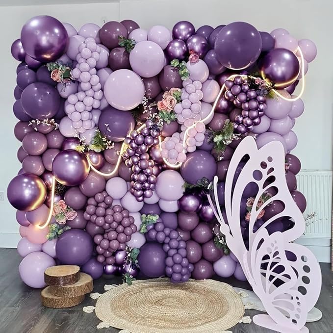 Purple Balloon Arch Kit Double Stuffed Latex Lavender Lilac Balloon Garland For Birthday Baby Shower Graduation Prom Sweet 16 Encanto Wednesday Addams Decoration