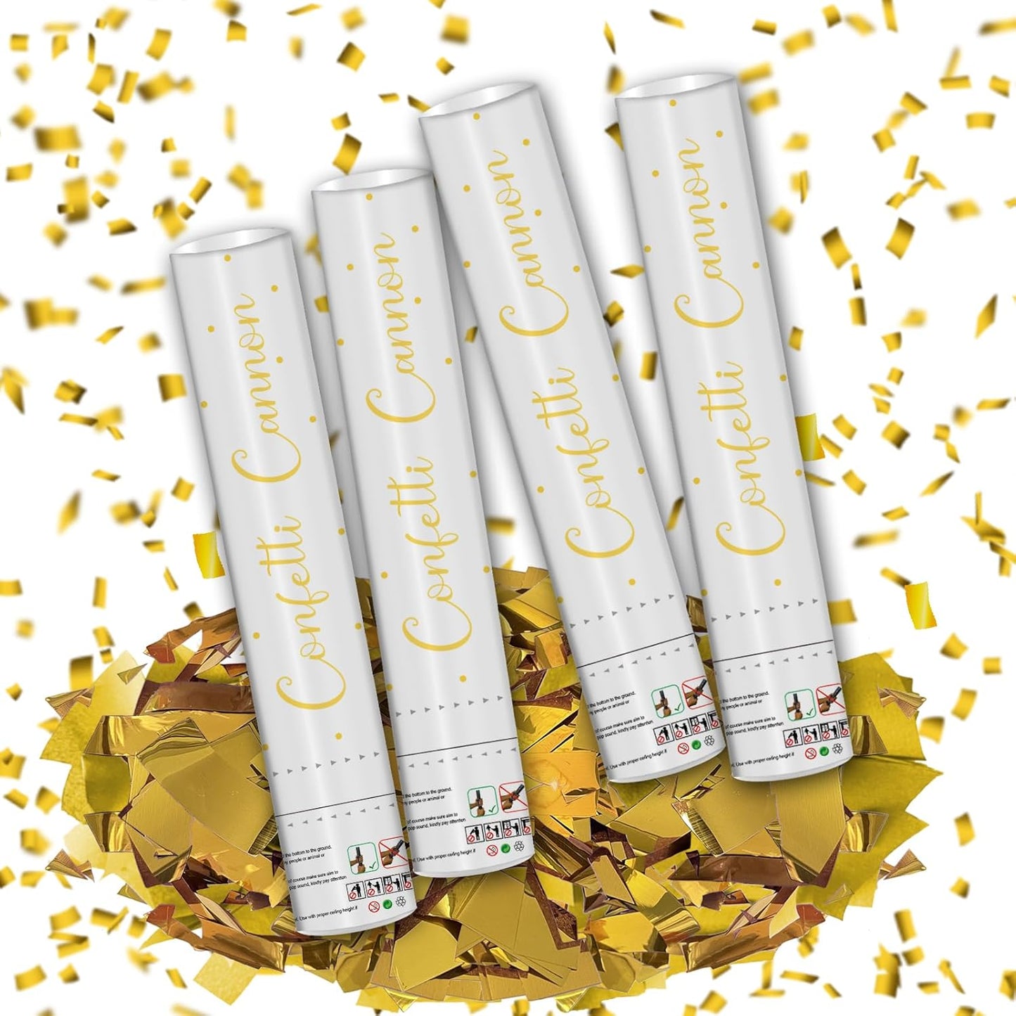 12" Gold Confetti Confetti Cannons - Party Poppers for Birthday Graduation Retirement Wedding New Year Celebrations - Easy to Use - Pack of 4