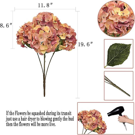 2Bouquets Artificial Fake Flowers Plants Silk Hydrangea Arrangements Wedding Bouquets Decorations Plastic Floral Home Kitchen Garden Party Festival Bar DIY(Champagne-Dusty Pink)