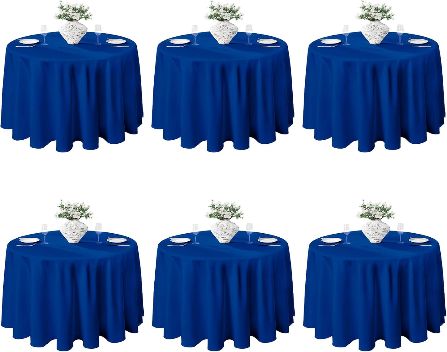 VidaFete Tablecloth 6 Pack 120inch Round Table Cloth Polyester, Stain Wrinkle Resistant Polyester Dining Table Cover for Kitchen Dinning Party Wedding Round Tabletop Buffet Decoration(Royal Blue)