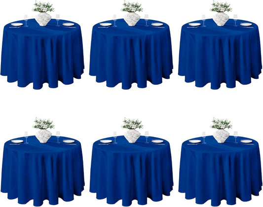VidaFete Tablecloth 6 Pack 120inch Round Table Cloth Polyester, Stain Wrinkle Resistant Polyester Dining Table Cover for Kitchen Dinning Party Wedding Round Tabletop Buffet Decoration(Royal Blue)