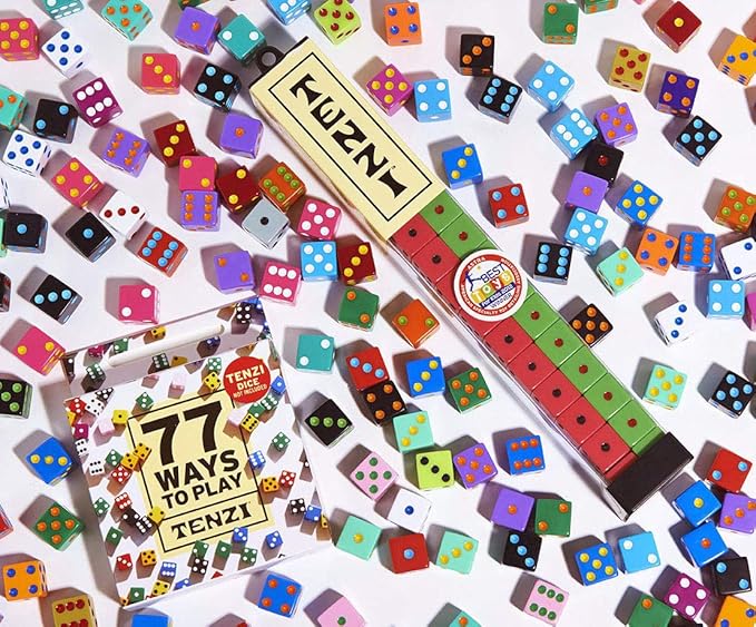 TENZI Dice Party Game Bundle with 77 Ways to Play A Fun, Fast Frenzy for The Whole Family - 4 Sets of 10 Colored Dice with Storage Tube - Colors May Vary