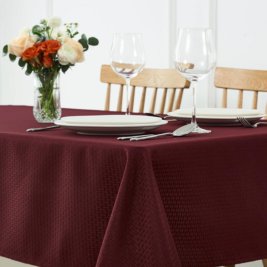 maxmill Square Tablecloth Water Resistance Antiwrinkle Spill Proof Weaved Texture Table Cloth, Decorative Fabric Table Cover for Banquet Parties Event Holiday Dinner, 70 x 70 Inch, Burgundy