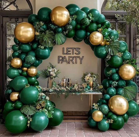 Emerald Green Gold Balloons Garland Double Stuffed Dark Green Gold Balloons Hunter Forest Metallic Arch Kit for Birthday Baby Shower Jungle Graduation Party Decorations